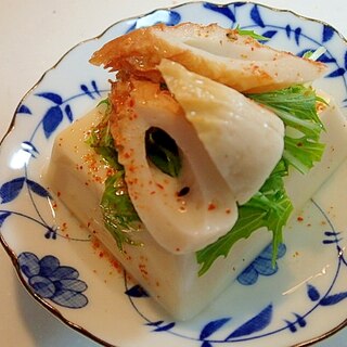 水菜と竹輪のピリ辛卵豆腐